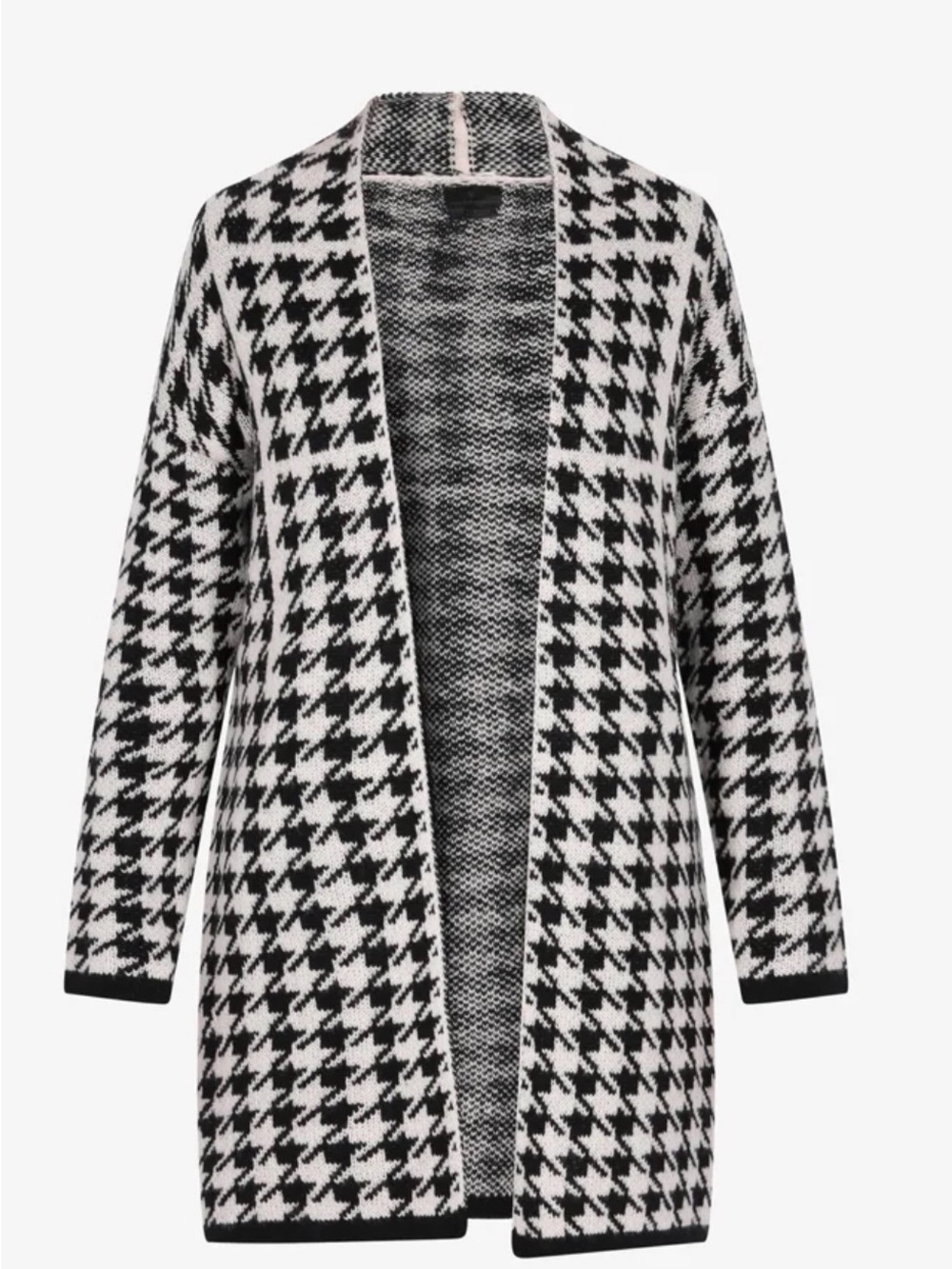 Open-Front Houndstooth Cardigan Sweater - Black & White